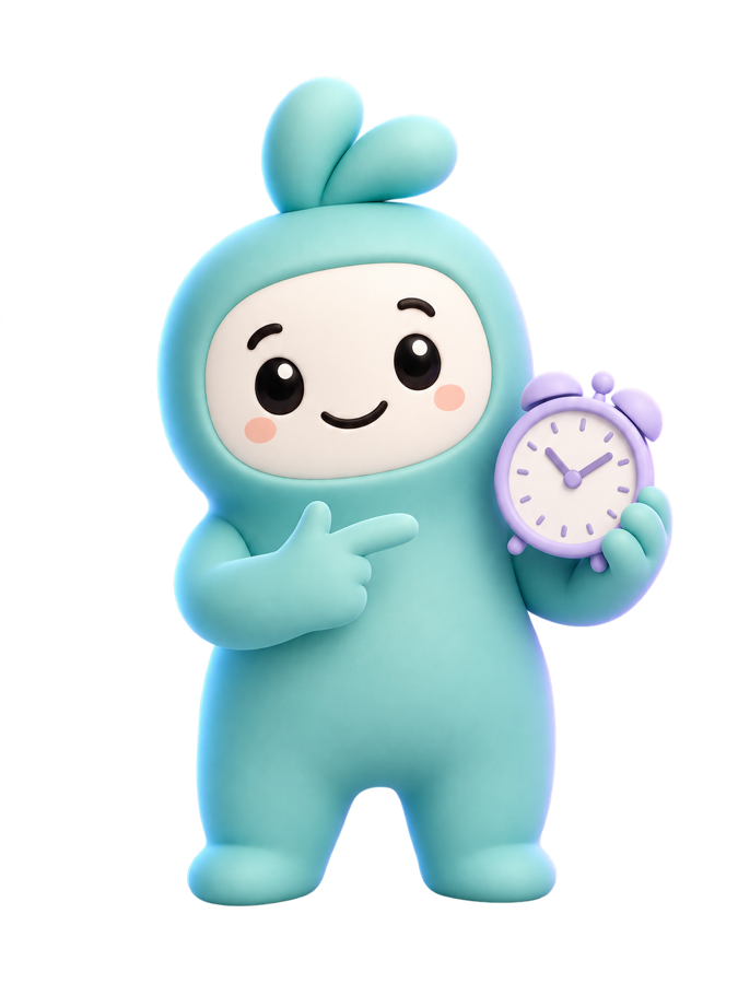 The SmileHero character pointing at an alarm clock.