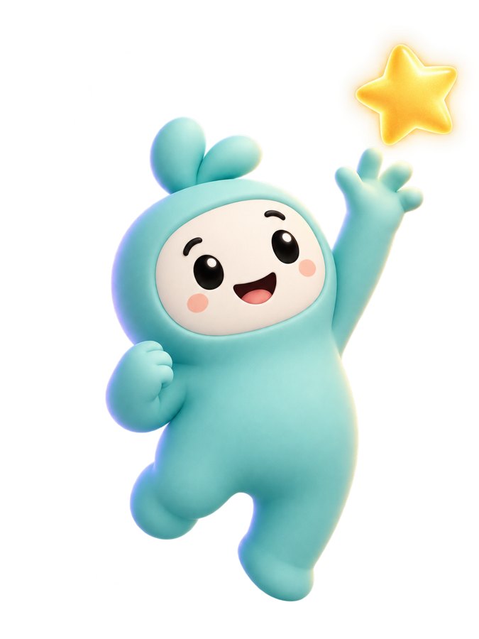The SmileHero character reaching up for a star.